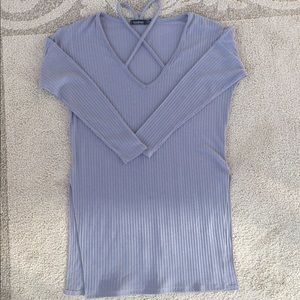 Crisscross neck grey top